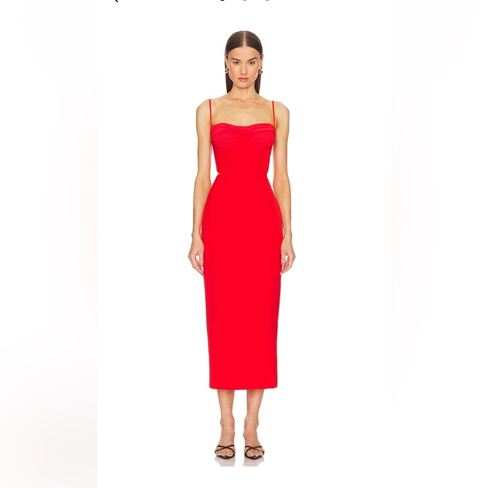 Bardot Martini Midi Dress Cutout Corset in Fire Red, Size 6
